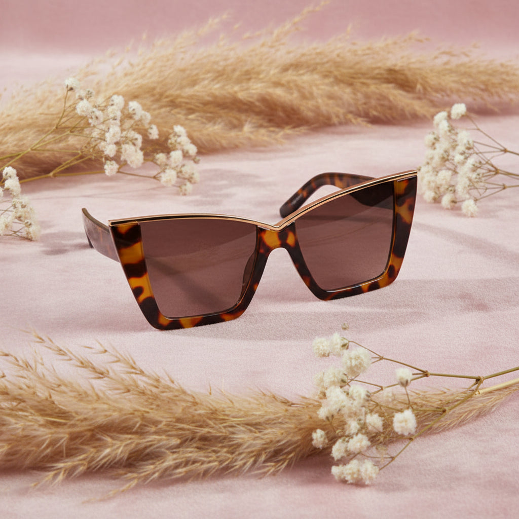 RoyalGaze | Animal Print Oversize Cateye Sunglasses For Women ELS98059-BRN