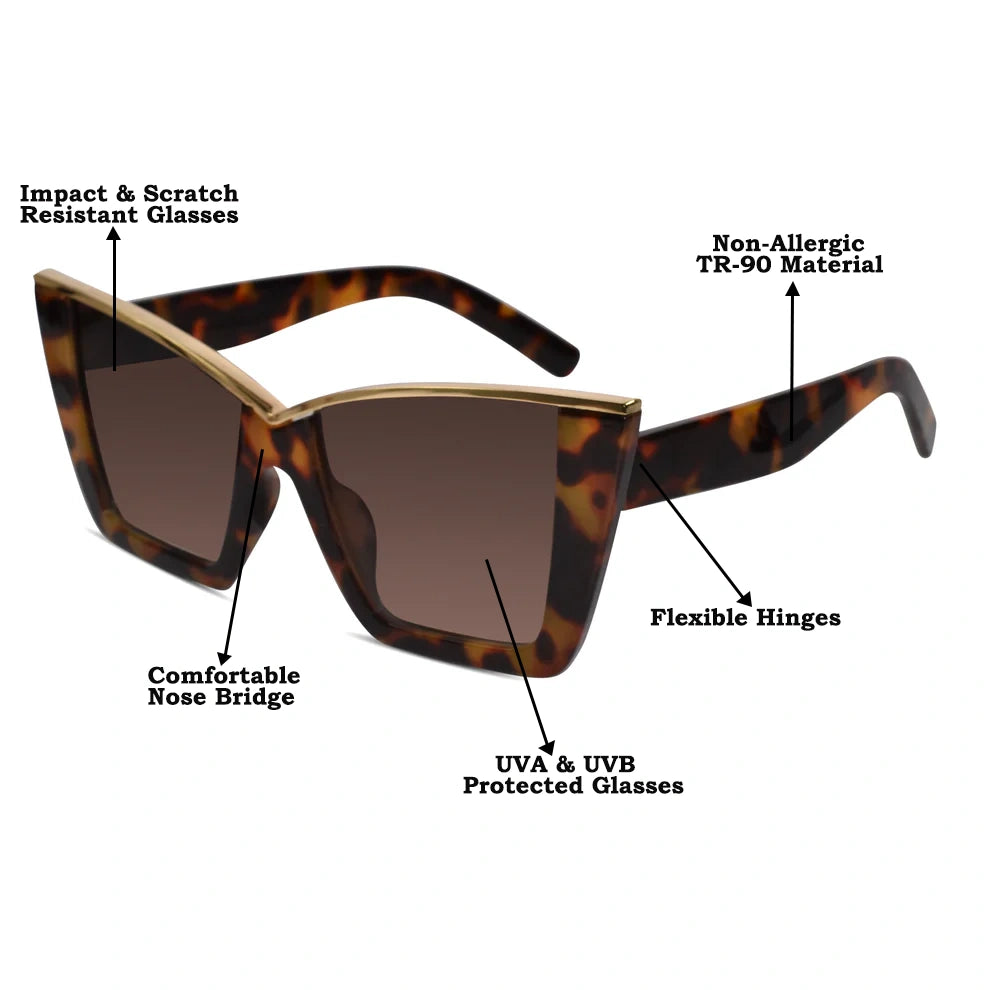 RoyalGaze | Animal Print Oversize Cateye Sunglasses For Women ELS98059-BRN