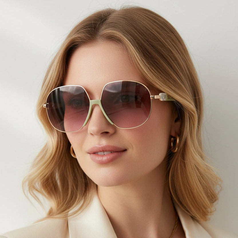 RoyalGaze | Designer Green Oversized Sunglasses For Women ELS58229-GRN