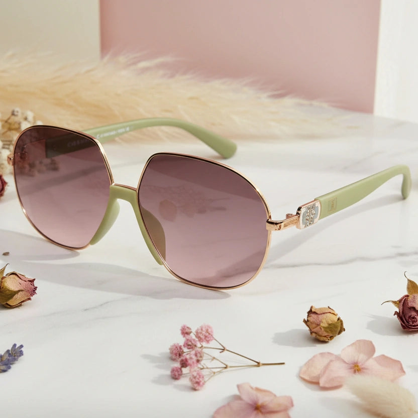 RoyalGaze | Designer Green Oversized Sunglasses For Women ELS58229-GRN