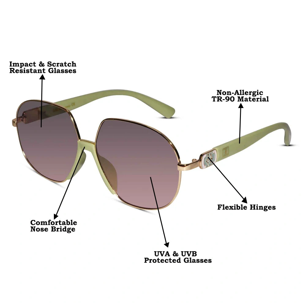 RoyalGaze | Designer Green Oversized Sunglasses For Women ELS58229-GRN