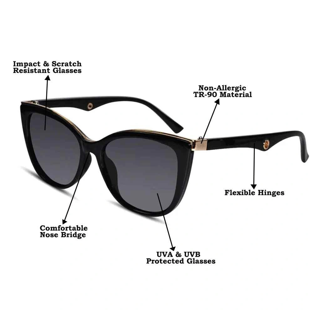 RoyalGaze | Polarised Black Cateye Sunglasses For Women LKS9063-BLK