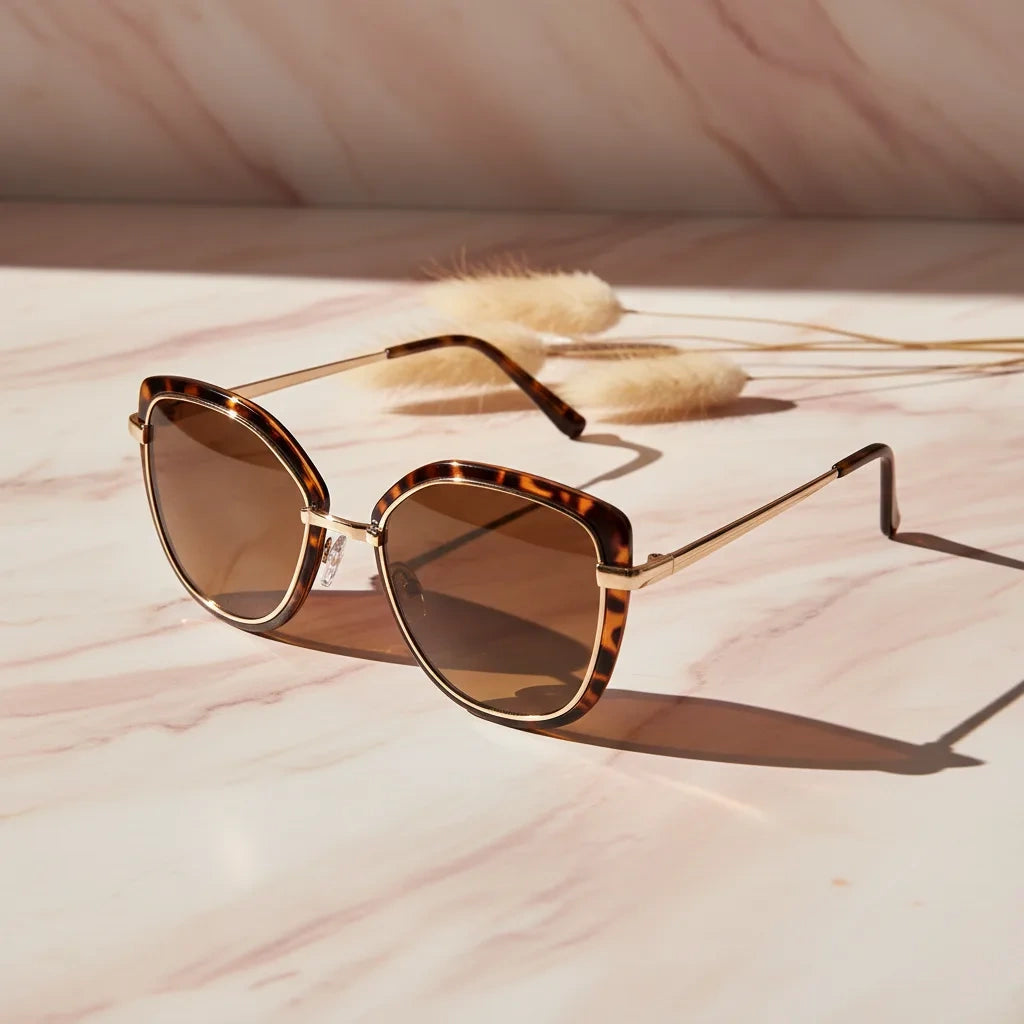 RoyalGlaze |Designer Animal Print Golden Cateye Sunglasses For women-LKS2463-BRN