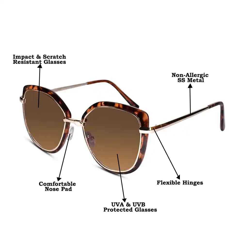 RoyalGlaze |Designer Animal Print Golden Cateye Sunglasses For women-LKS2463-BRN