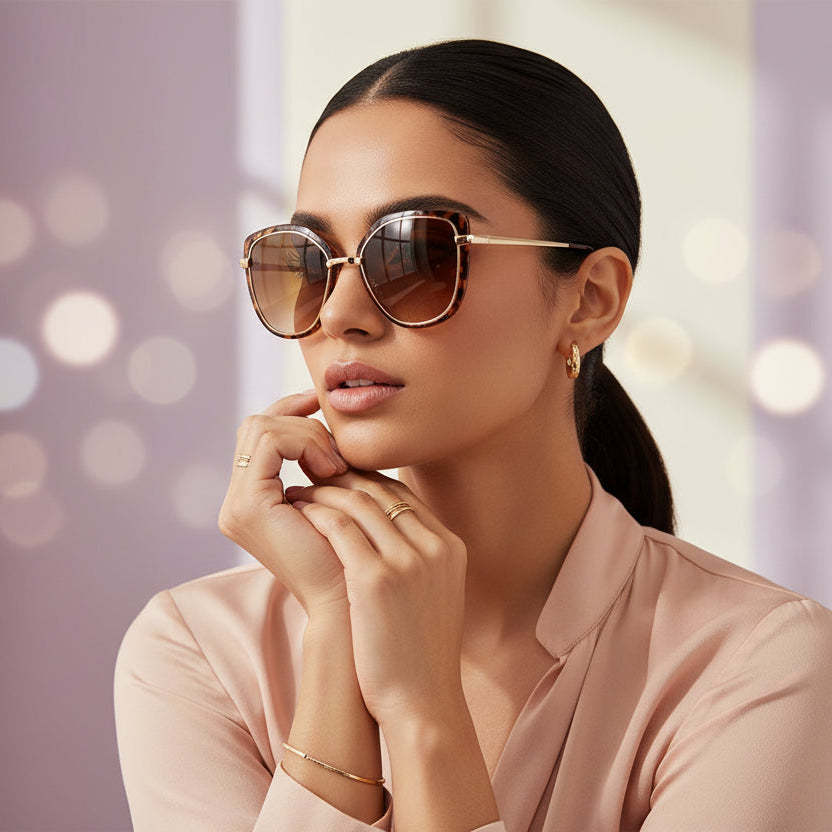 RoyalGlaze |Designer Animal Print Golden Cateye Sunglasses For women-LKS2463-BRN