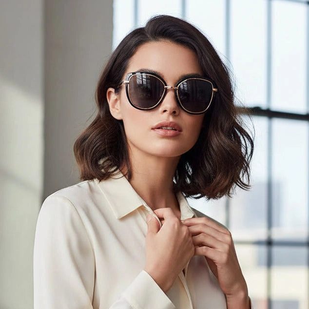 RoyalGlaze | Designer Black  Golden Cateye Sunglasses For women-LKS2463-BLK