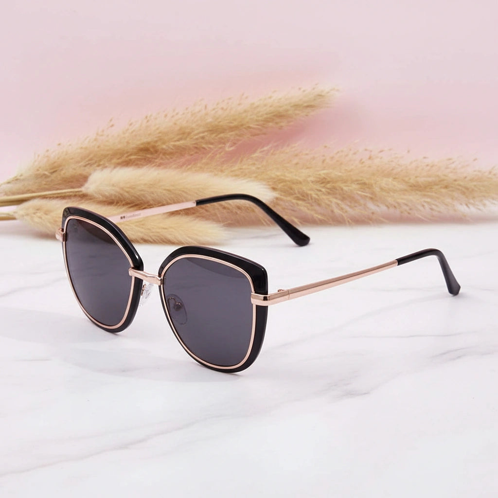 RoyalGlaze | Designer Black  Golden Cateye Sunglasses For women-LKS2463-BLK