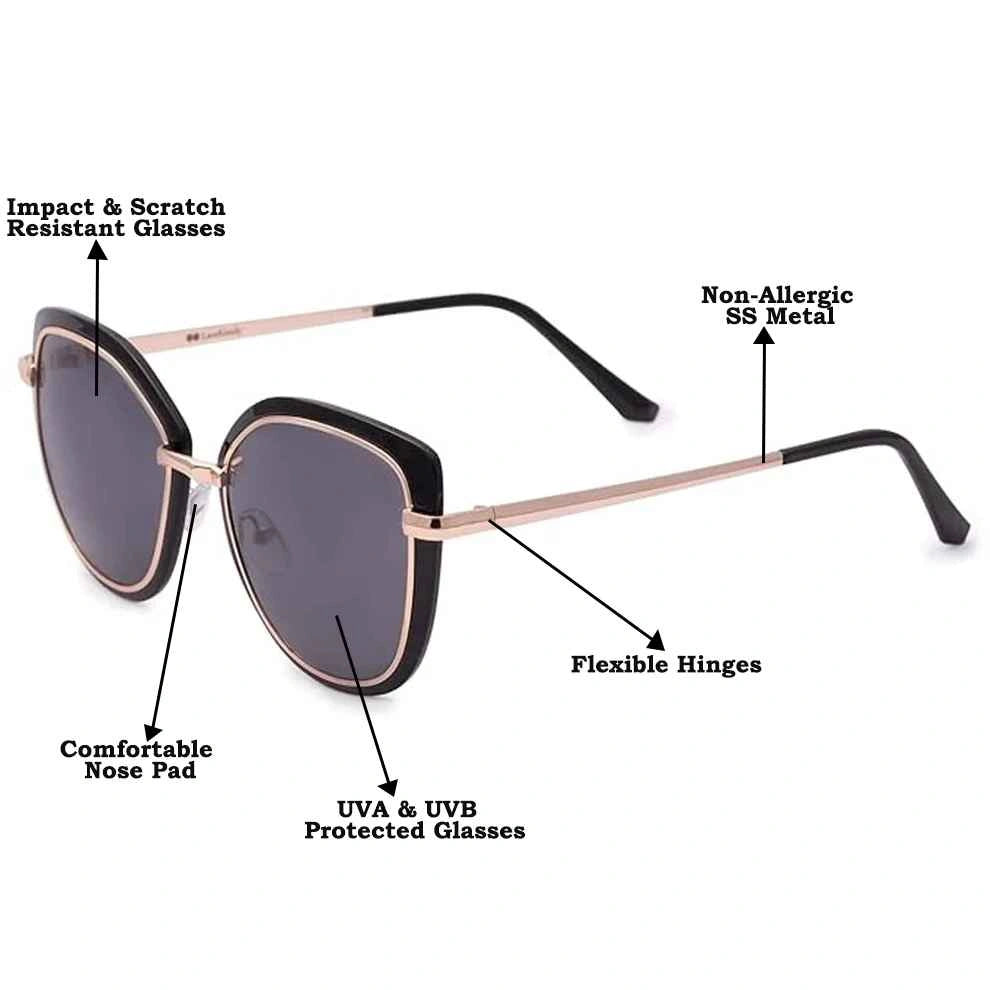 RoyalGlaze | Designer Black  Golden Cateye Sunglasses For women-LKS2463-BLK