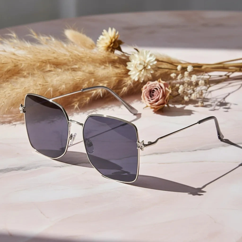 STAR | Metal Sleek Oversize Square Sunglasses ELS7514-GRY