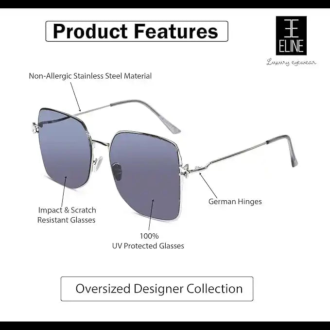 STAR | Metal Sleek Oversize Square Sunglasses ELS7514-GRY