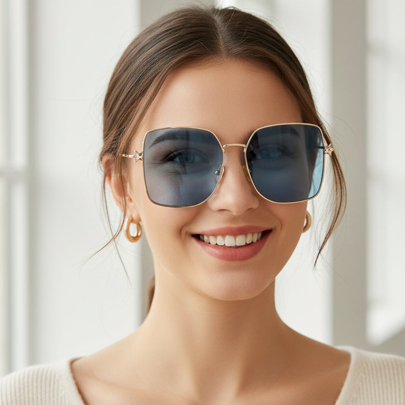 STAR | Metal Sleek Oversize Square Sunglasses For Women ELS7514-BLU