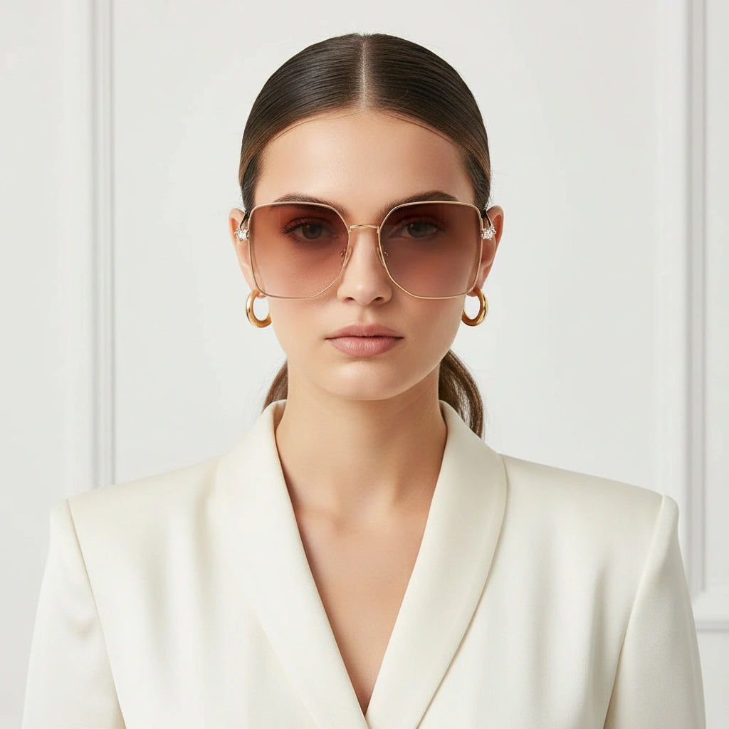 STAR | Metal Sleek Oversize Square Sunglasses For Women ELS7514-ORG