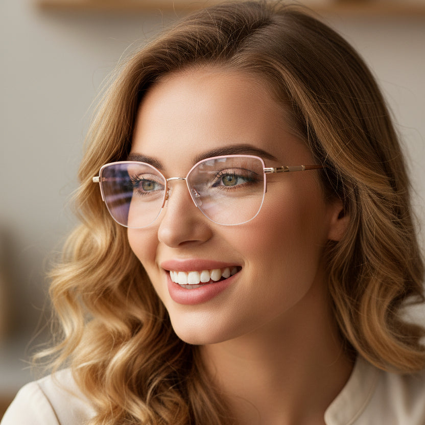Pink Semi Frame Cateye Computer Glasses LKS26067-PNK