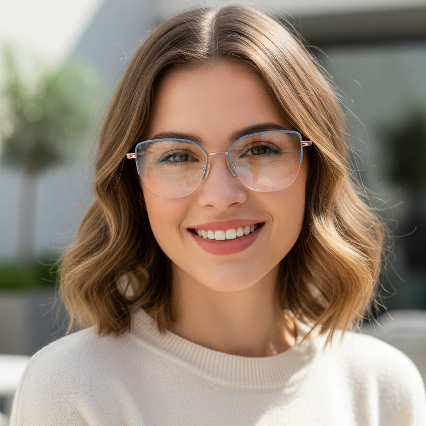 Blue Semi Frame Cateye Computer Glasses LKS26067-BLU