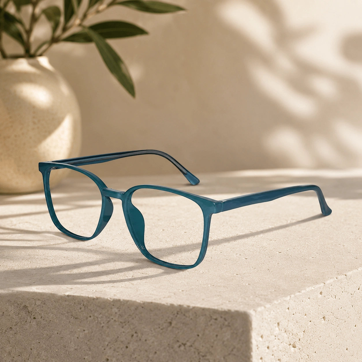 Shiny Aqua Blue Square Antiglare Computer Glasses For Men & Women LKE28006-BLU
