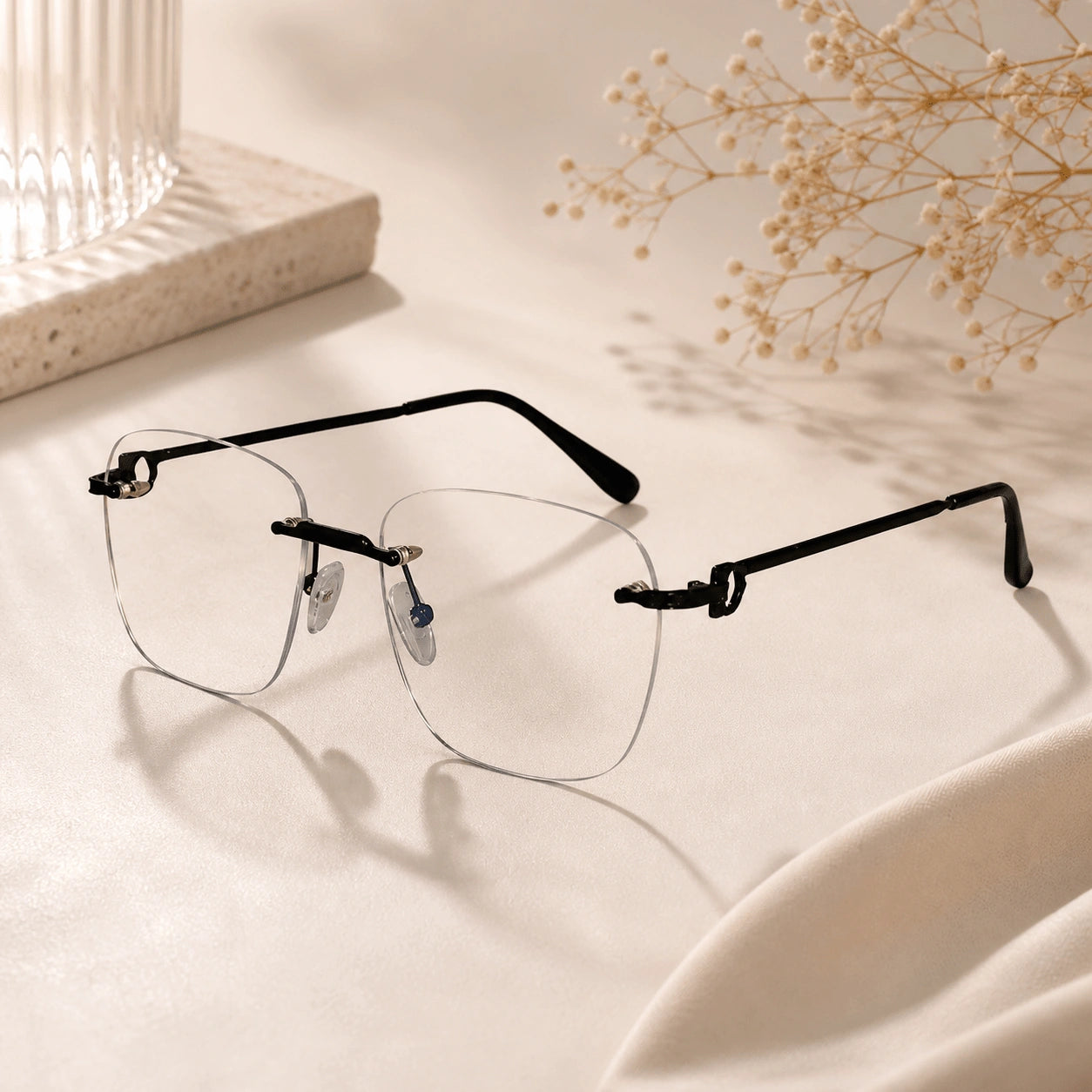 Shiny Black Frameless Rectangular Computer Glasses For Men & Women LKE23021-BLK