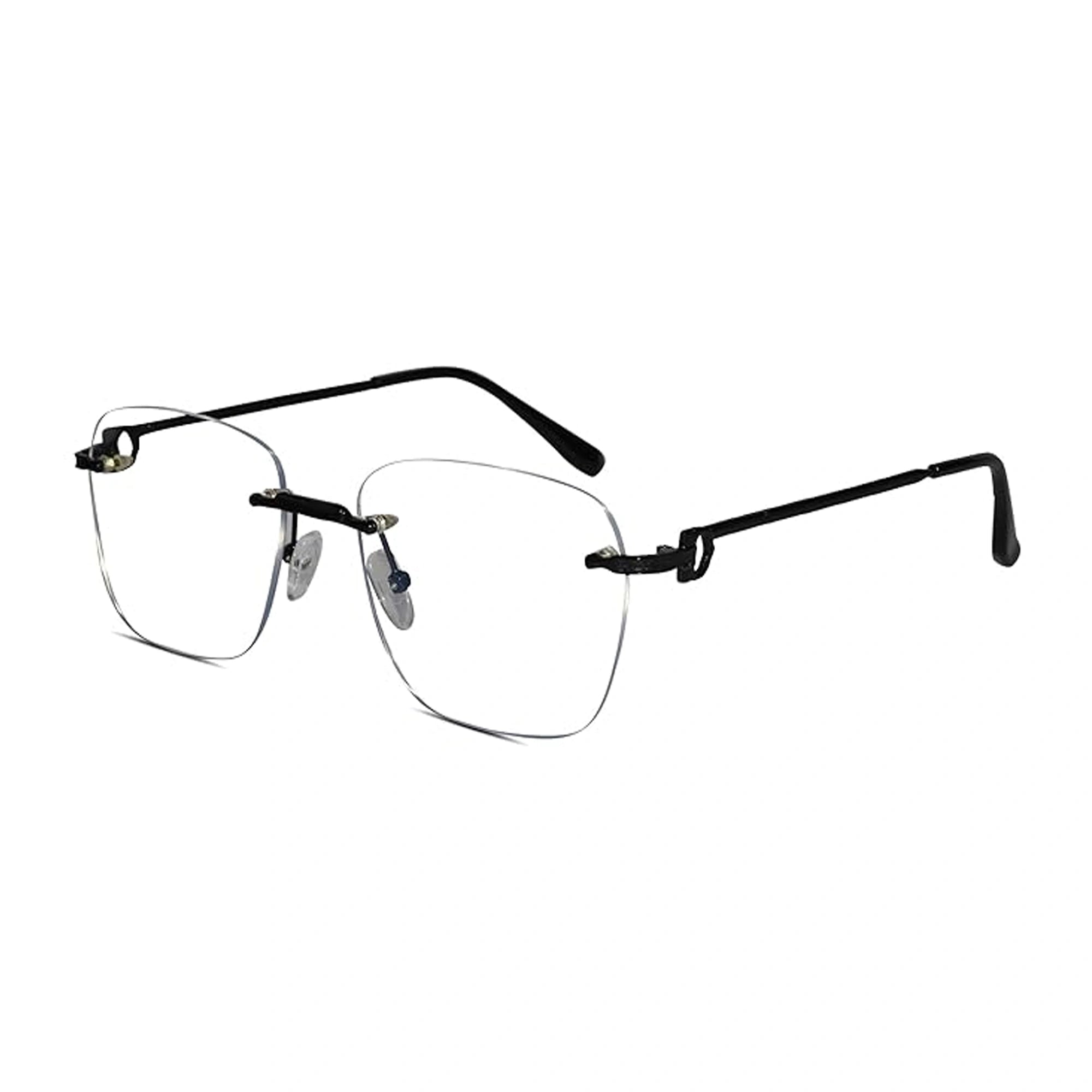Shiny Black Frameless Rectangular Computer Glasses For Men & Women LKE23021-BLK