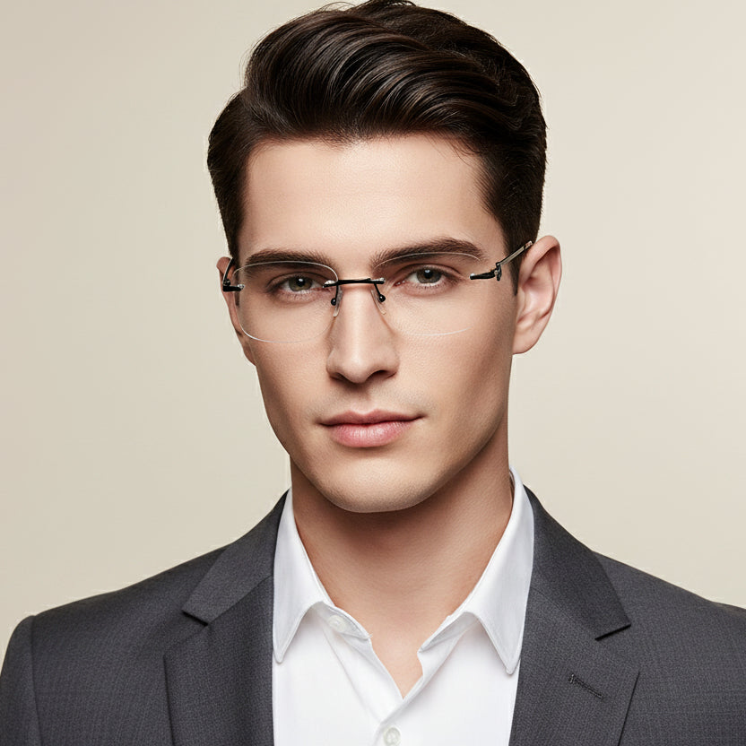 Shiny Black Frameless Rectangular Computer Glasses For Men & Women LKE23021-BLK