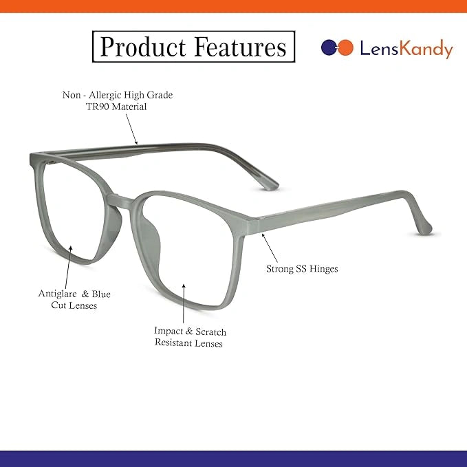 Shiny Grey Square Computer Glasses For Men & Women LKE28006-Grey
