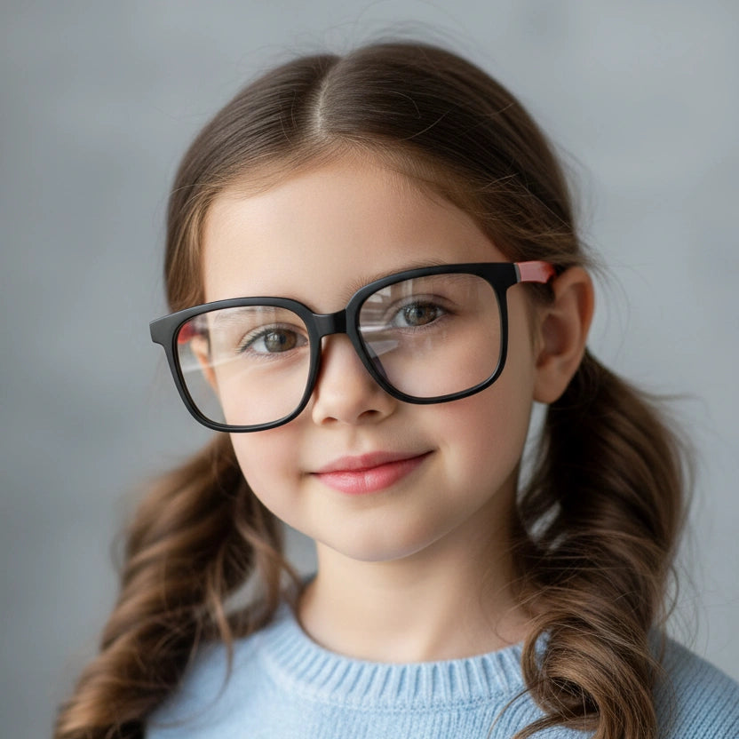 Silicon Red-Black Square Oversize Eyeglasses For 6-10 Yrs LKE1034-BLK