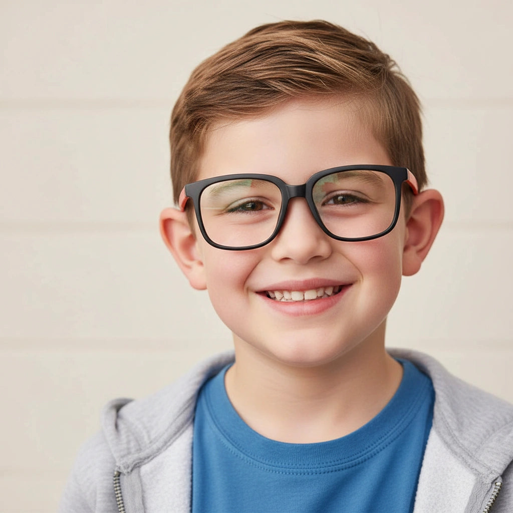 Silicon Red-Black Square Oversize Eyeglasses For 6-10 Yrs LKE1034-BLK