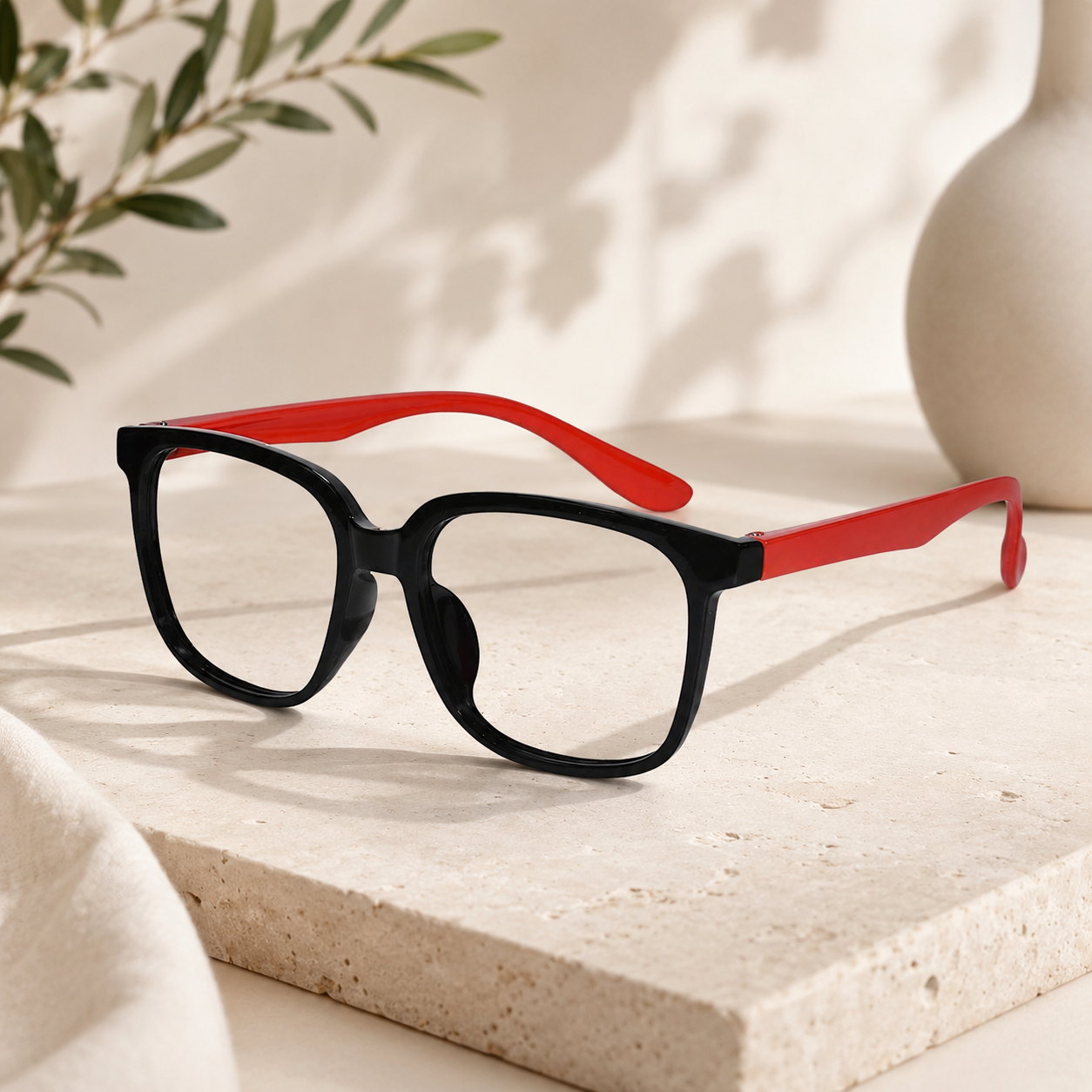 Silicon Red-Black Square Oversize Eyeglasses For 6-10 Yrs LKE1034-BLK