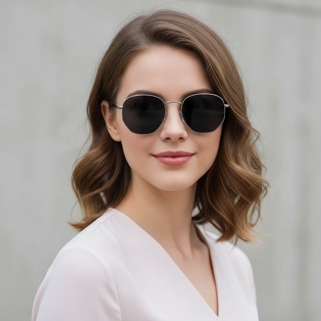 Sleek Silver hexagonal Sunglasses For Men & Women LKS3702-SILVER