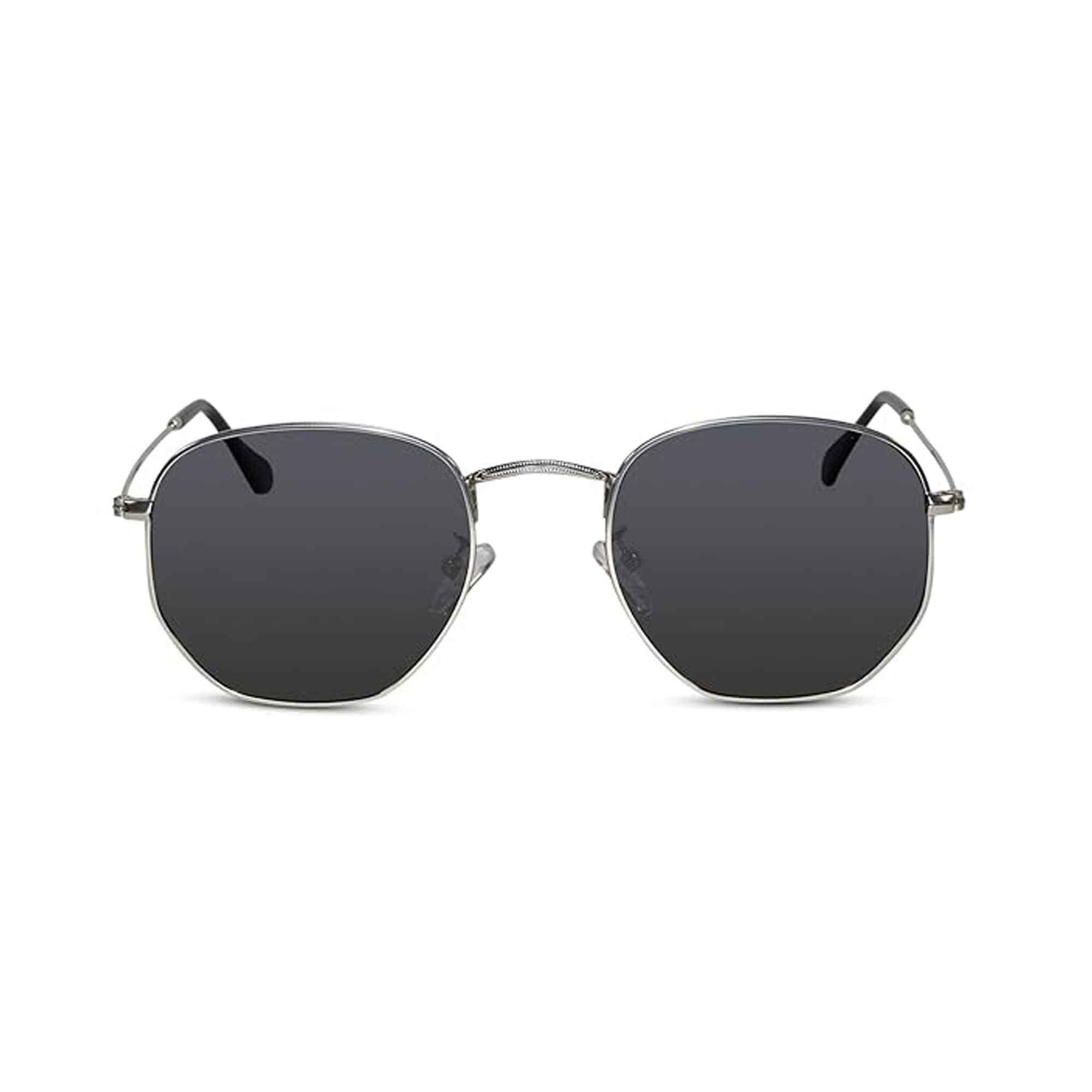 Sleek Silver hexagonal Sunglasses For Men & Women LKS3702-SILVER