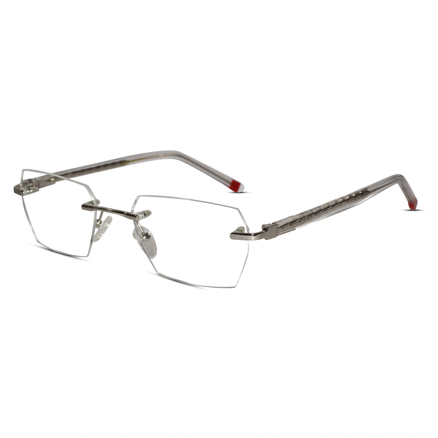 Silver Rectangular Rimless Eyeglasses for Men