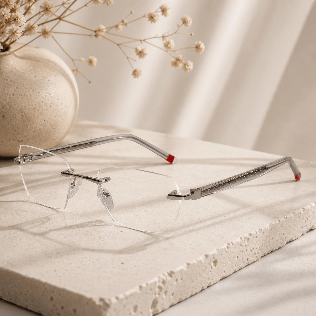 Silver Rectangular Rimless Eyeglasses for Men ELE989-SILVER