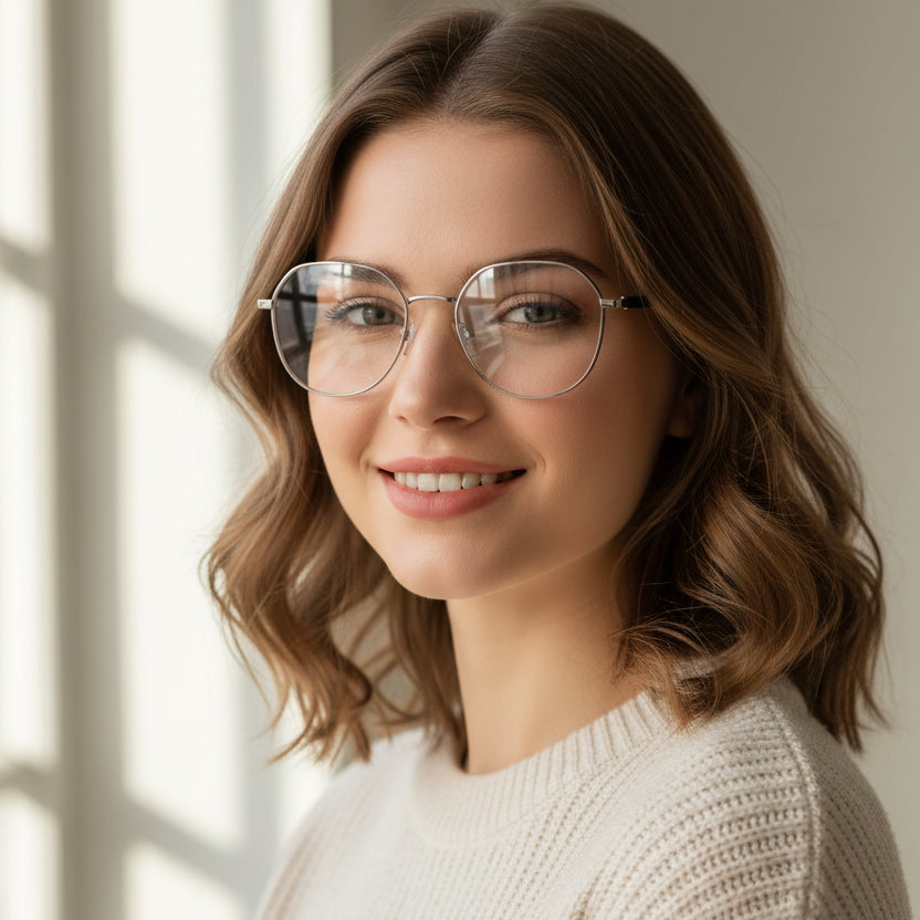 Silver Round Eyeglasses For Women LKE8034-SILVER
