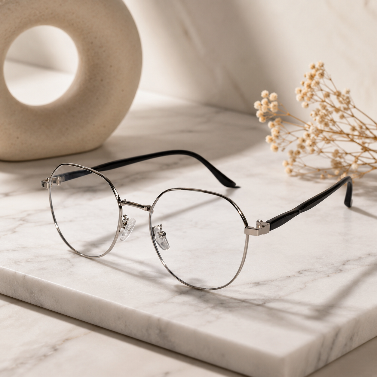 Silver Round Eyeglasses For Women LKE8034-SILVER