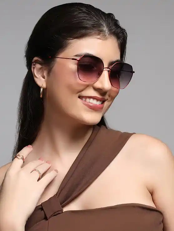 Sleek Matt Pink Hexagonal Sunglasses For Women