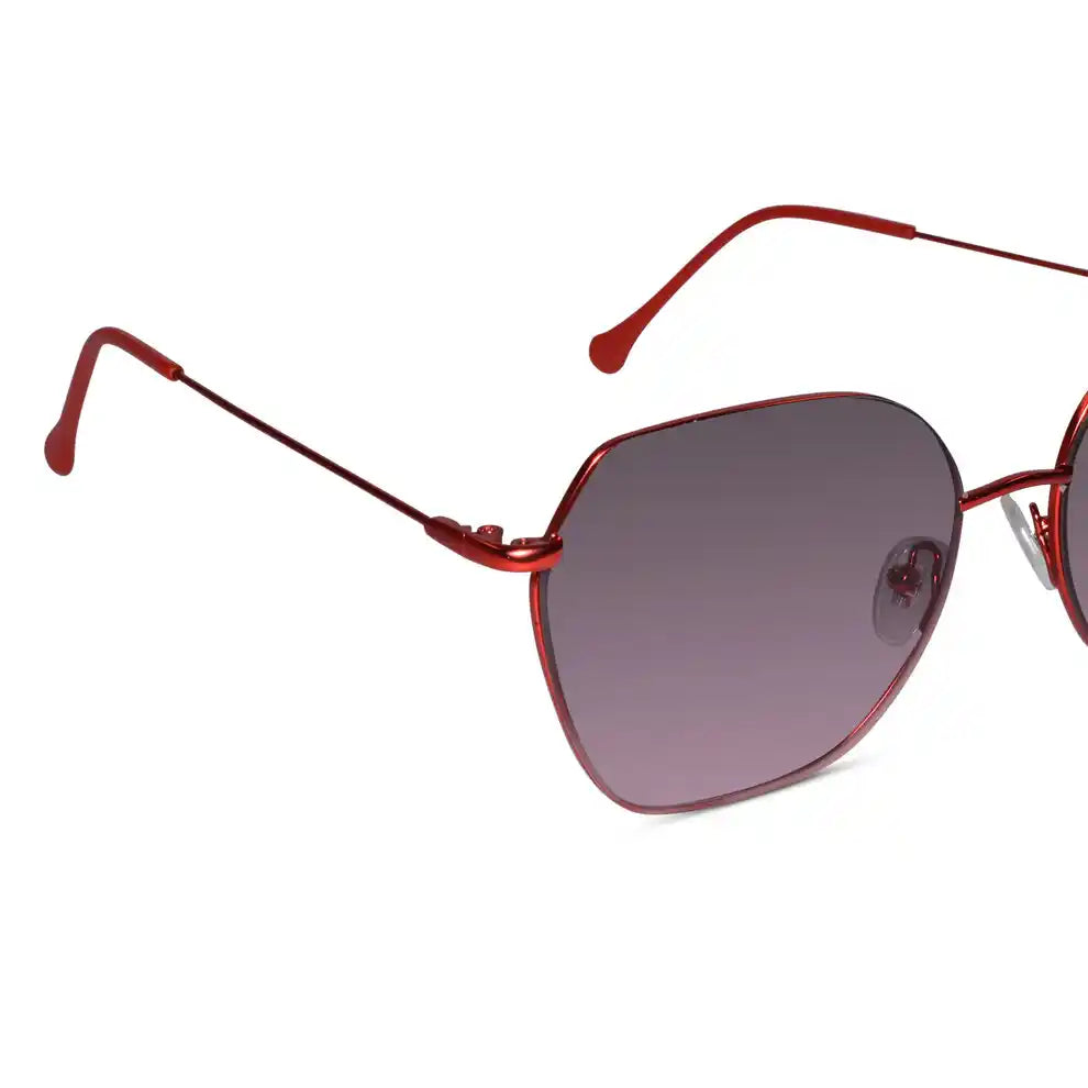 Sleek Matt Pink Hexagonal Sunglasses For Women