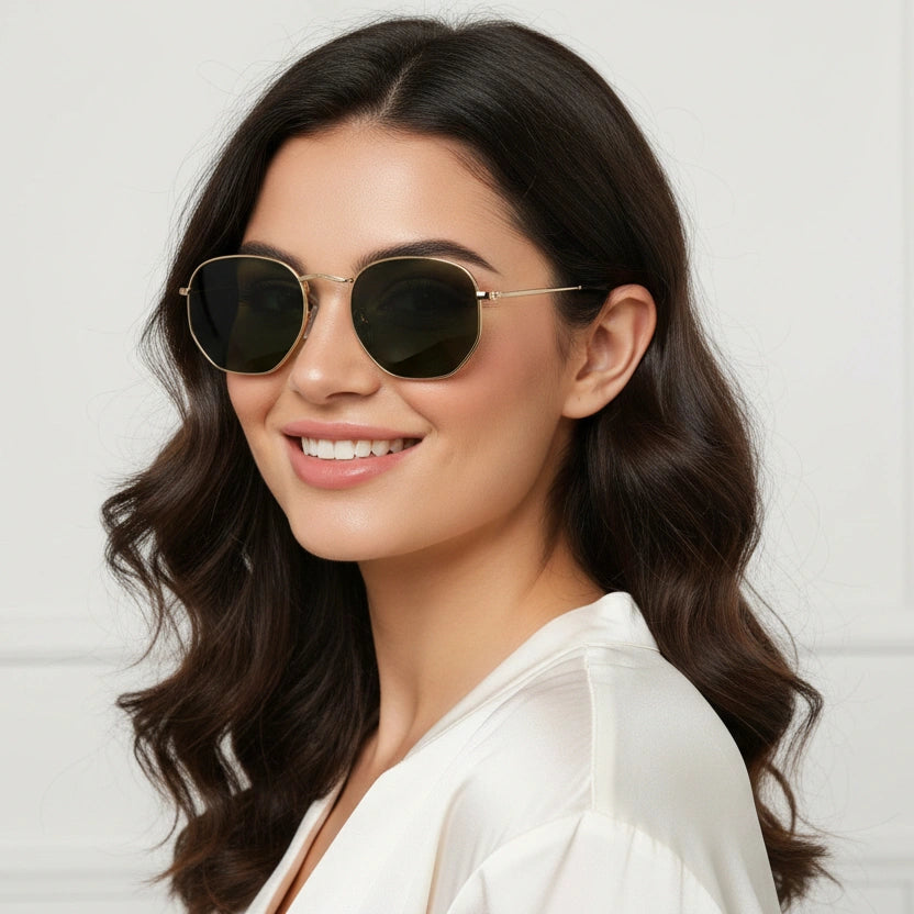 Sleek Golden hexagonal Sunglasses For Men & Women LKS3702-Golden