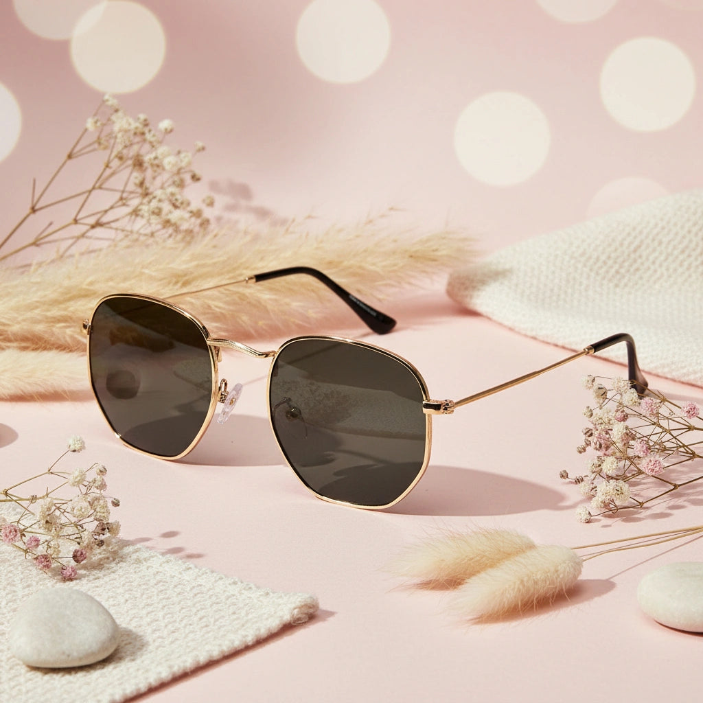 Sleek Golden hexagonal Sunglasses For Men & Women LKS3702-Golden