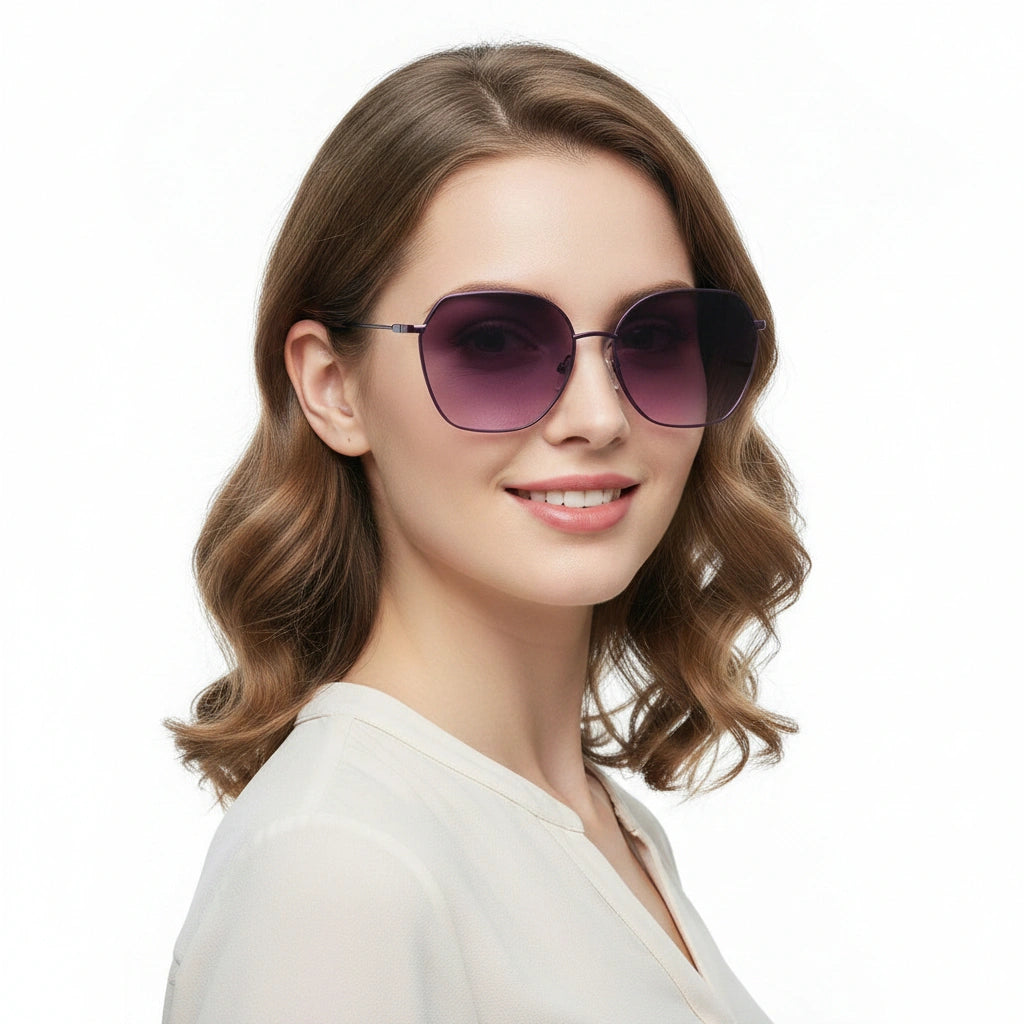 Sleek Purple Matt Hexagonal Sunglasses For Women LKS2279-purple
