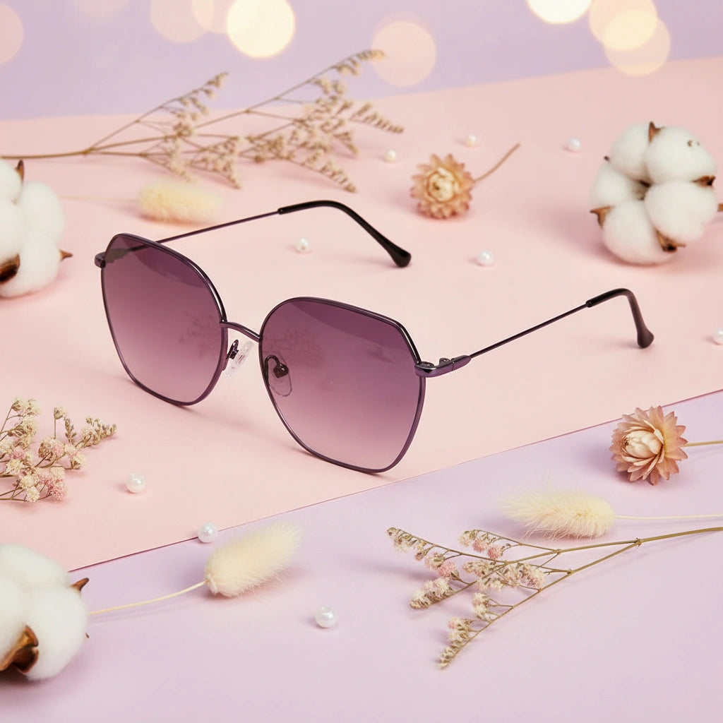 Sleek Purple Matt Hexagonal Sunglasses For Women LKS2279-purple