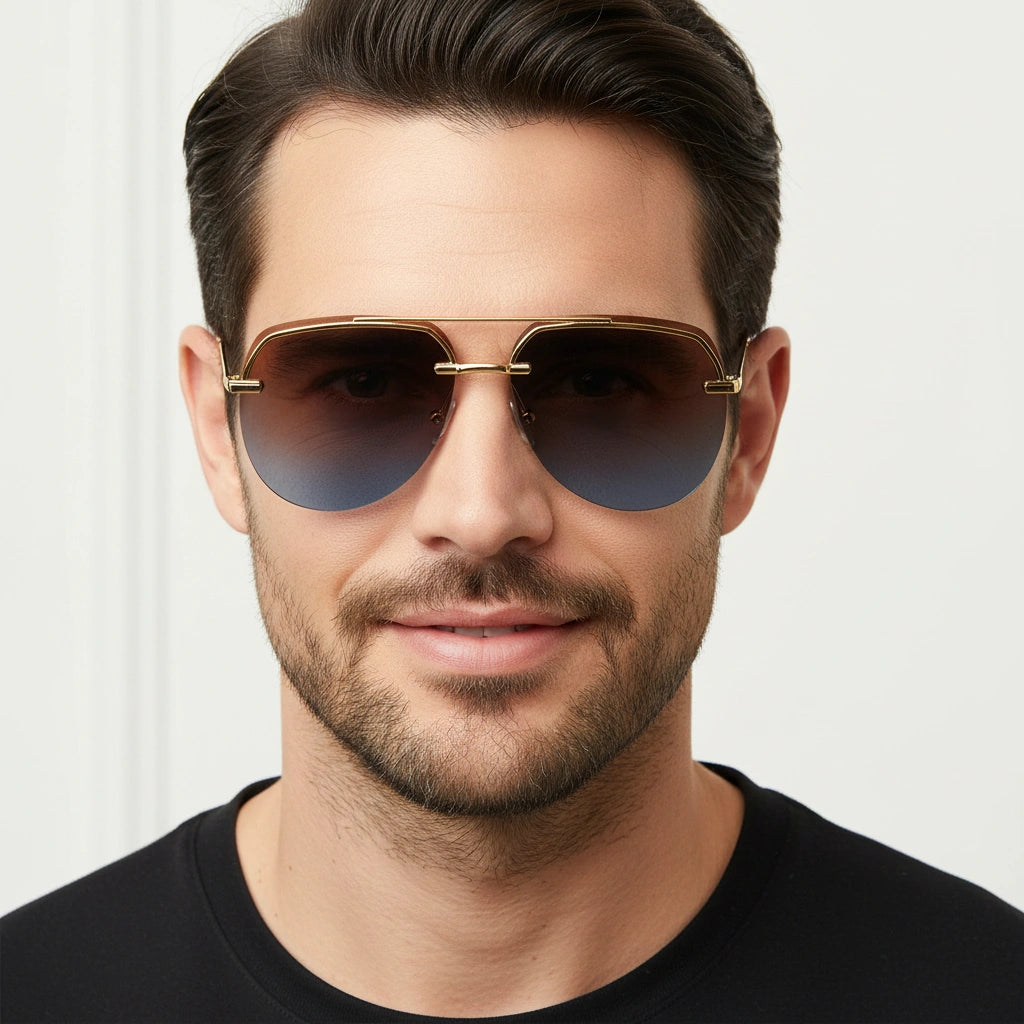 Sleek Rimless Aviator Sunglasses For Men LKS7248-BLU