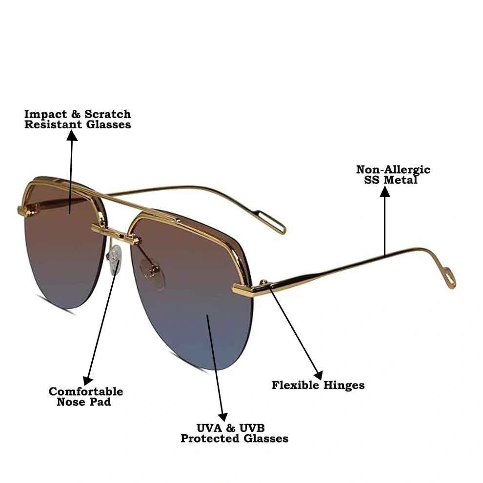 Sleek Rimless Aviator Sunglasses For Men LKS7248-BLU