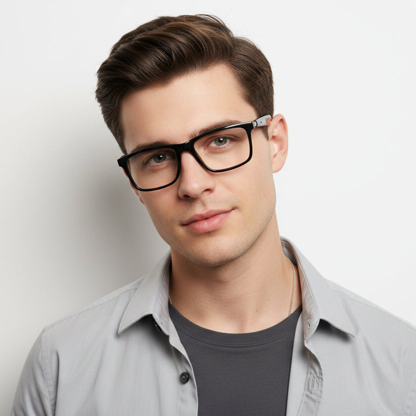 Front view of Smart Rectangular Eyeglasses for men – sleek full-rim frame for daily wear