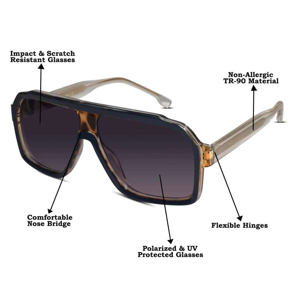 Streetsun| Designer Rectangular Dual-Tone Sunglasses For Men LKS28015-BLU