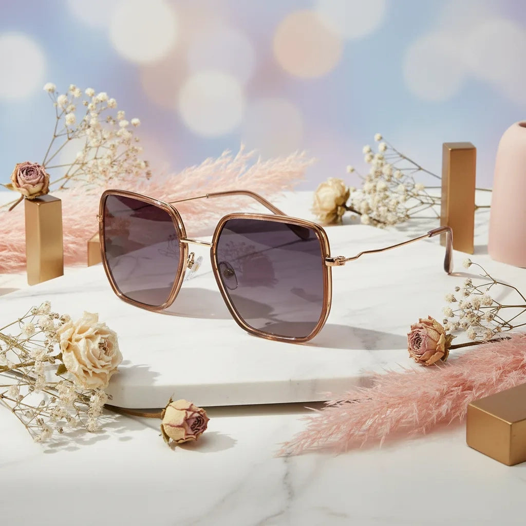 Stylish BROWN Hexagonal Square Sunglasses  For Women LKS1752-BRN