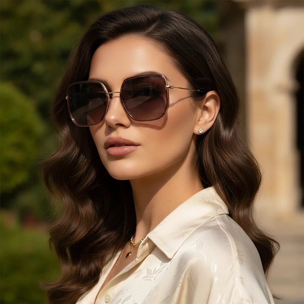 Stylish BROWN Hexagonal Square Sunglasses  For Women LKS1752-BRN
