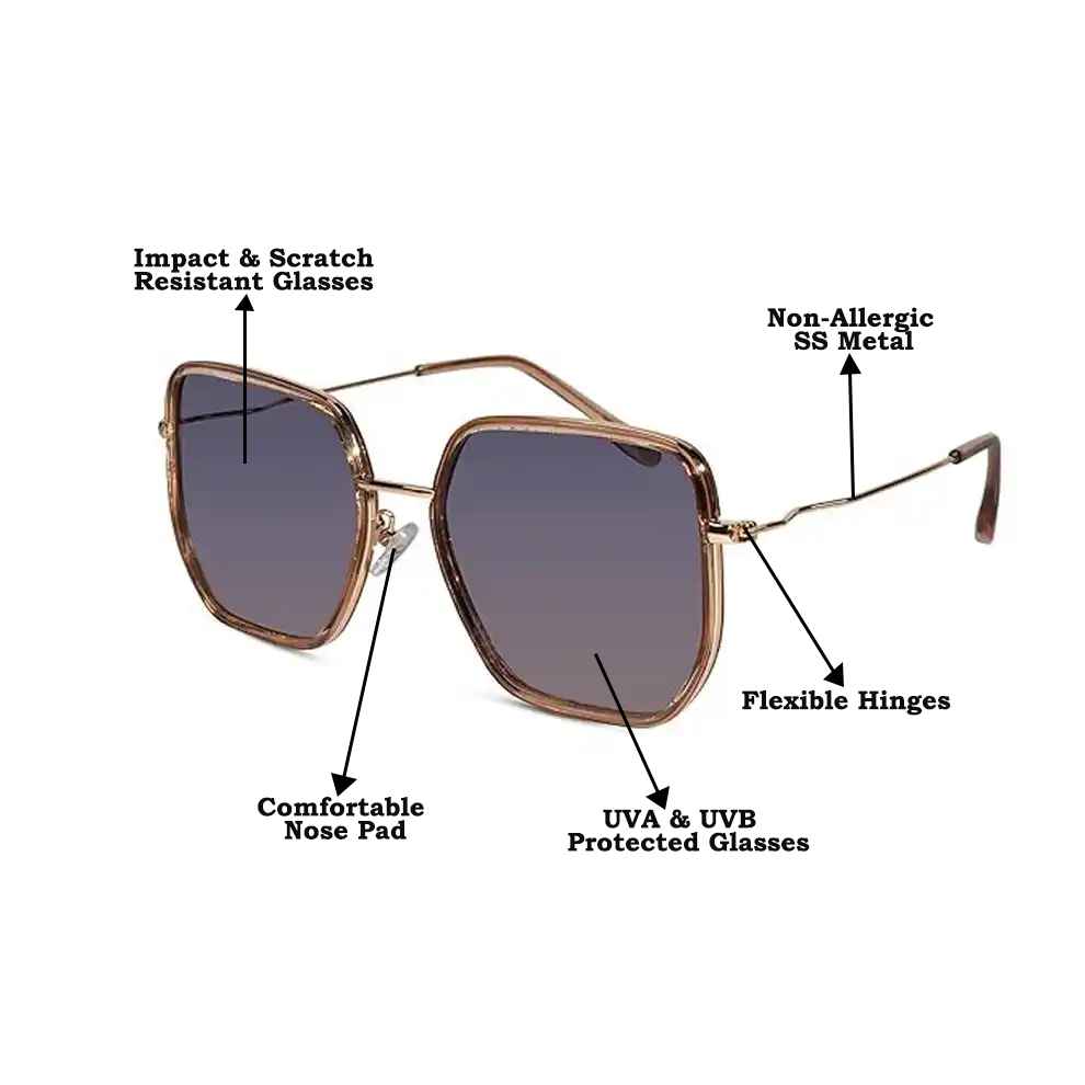 Stylish BROWN Hexagonal Square Sunglasses  For Women LKS1752-BRN