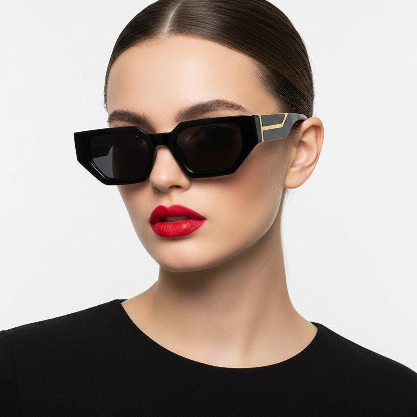 Stylish Bold Rectangular Cateye Sunglasses For Women- ELS118-BLK