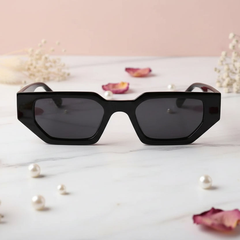 Stylish Bold Rectangular Cateye Sunglasses For Women- ELS118-BLK