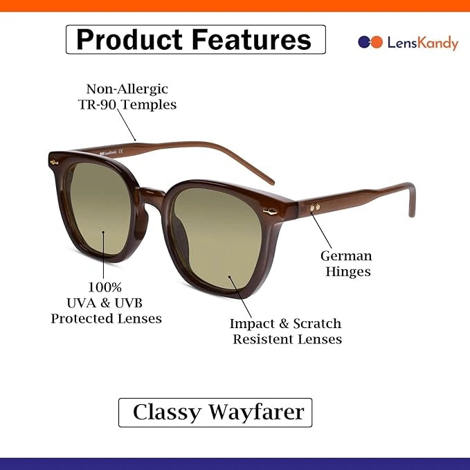 Transparent Brown Wayfarer Sunglasses For Men & Women LKS6016-BRN