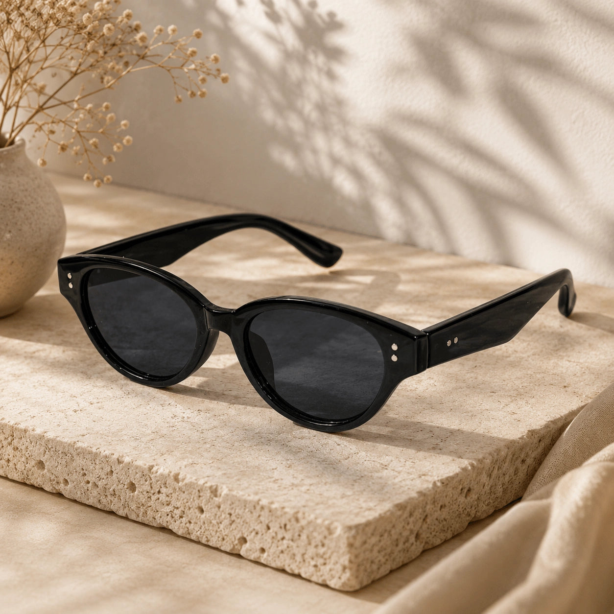 Stylish Dark Lens For Kids Black Cateye Sunglasses For Girls & Boy LKKS-2025-4-BLK