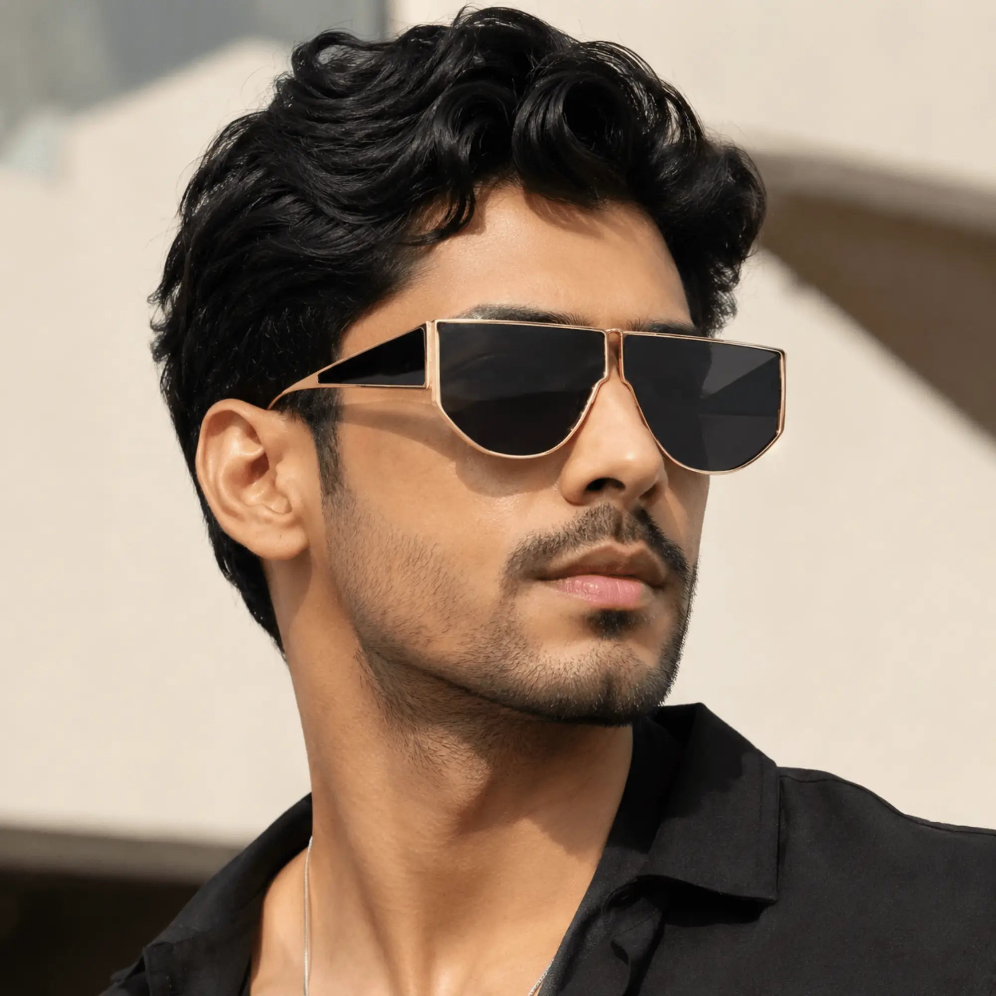 Stylish Geometric Sunglasses for Men & Women-ELS2026S05-BLK GLD